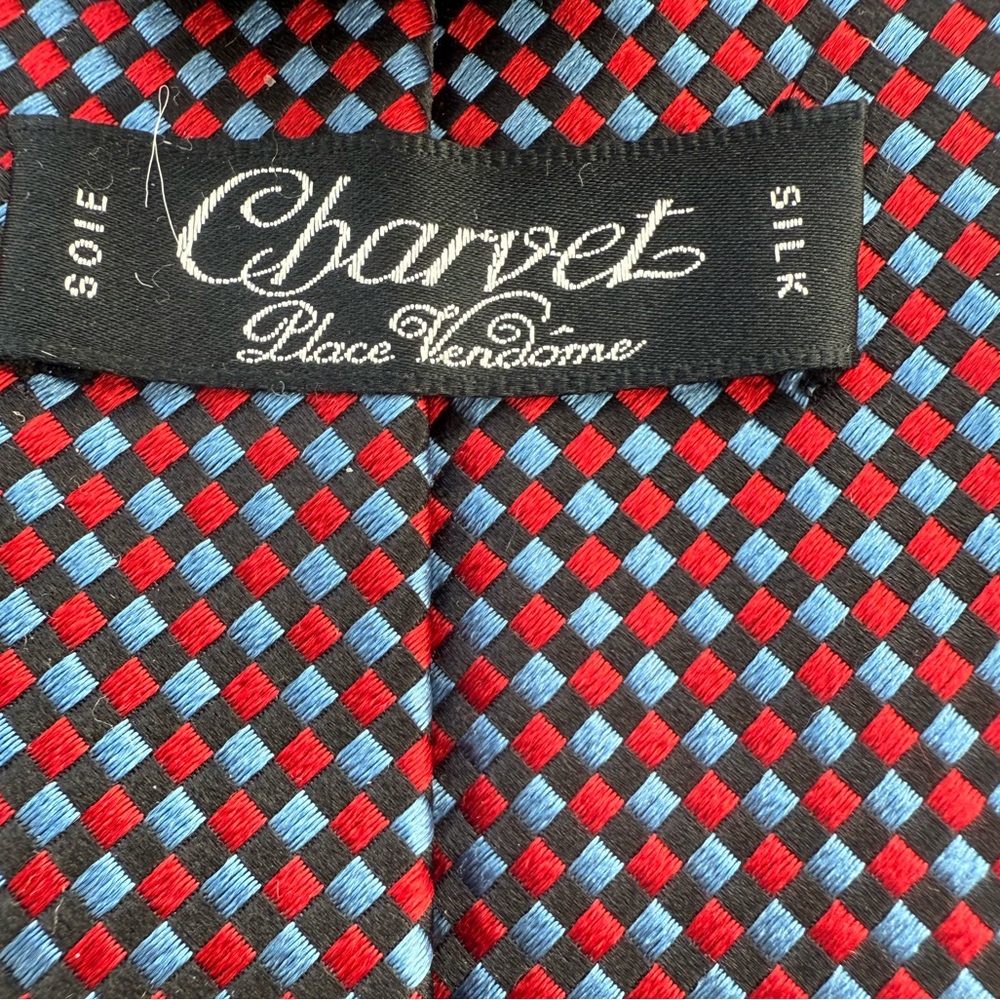 Charvet Silk Red, Blue and Black Checkered Designer Tie LIKE NEW ⚡️